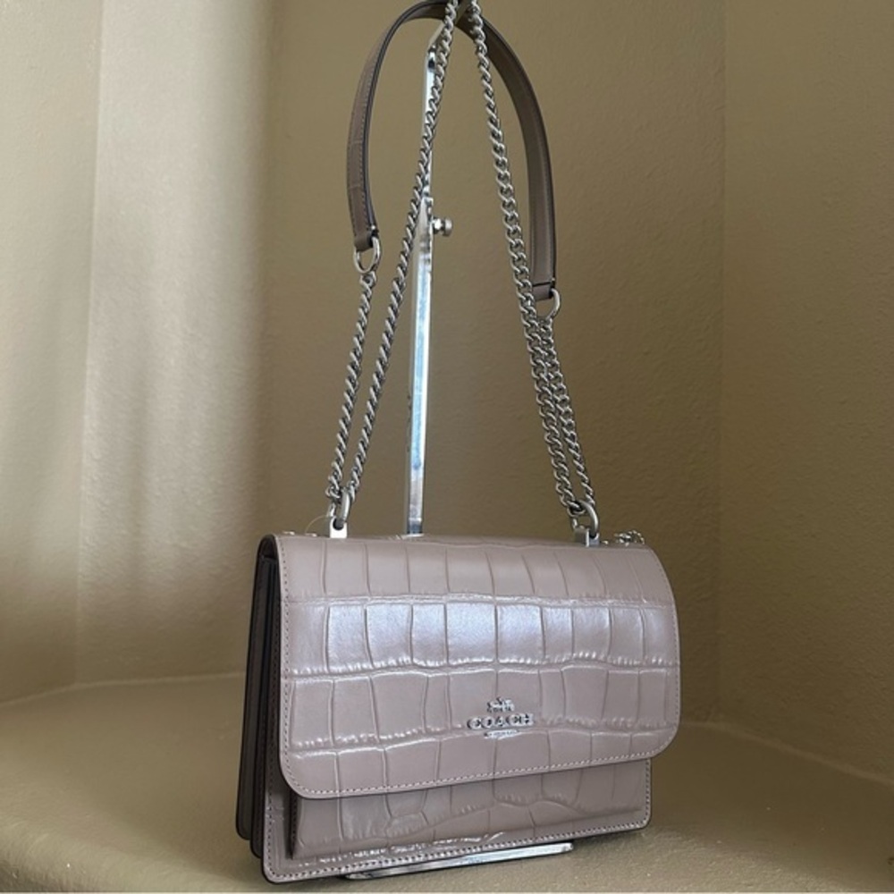 Coach Klare Beige Croc-Embossed Crossbody shoulder Bag - Picture 2 of 15